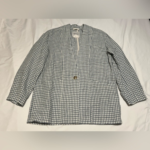 Madewell Linen Collarless Blazer in Gingham Check - Picture 7 of 15